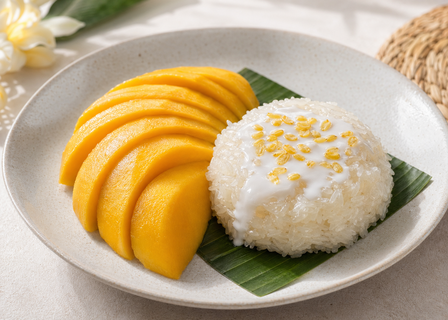 Khao niao mamuang with ripe mango and coconut cream