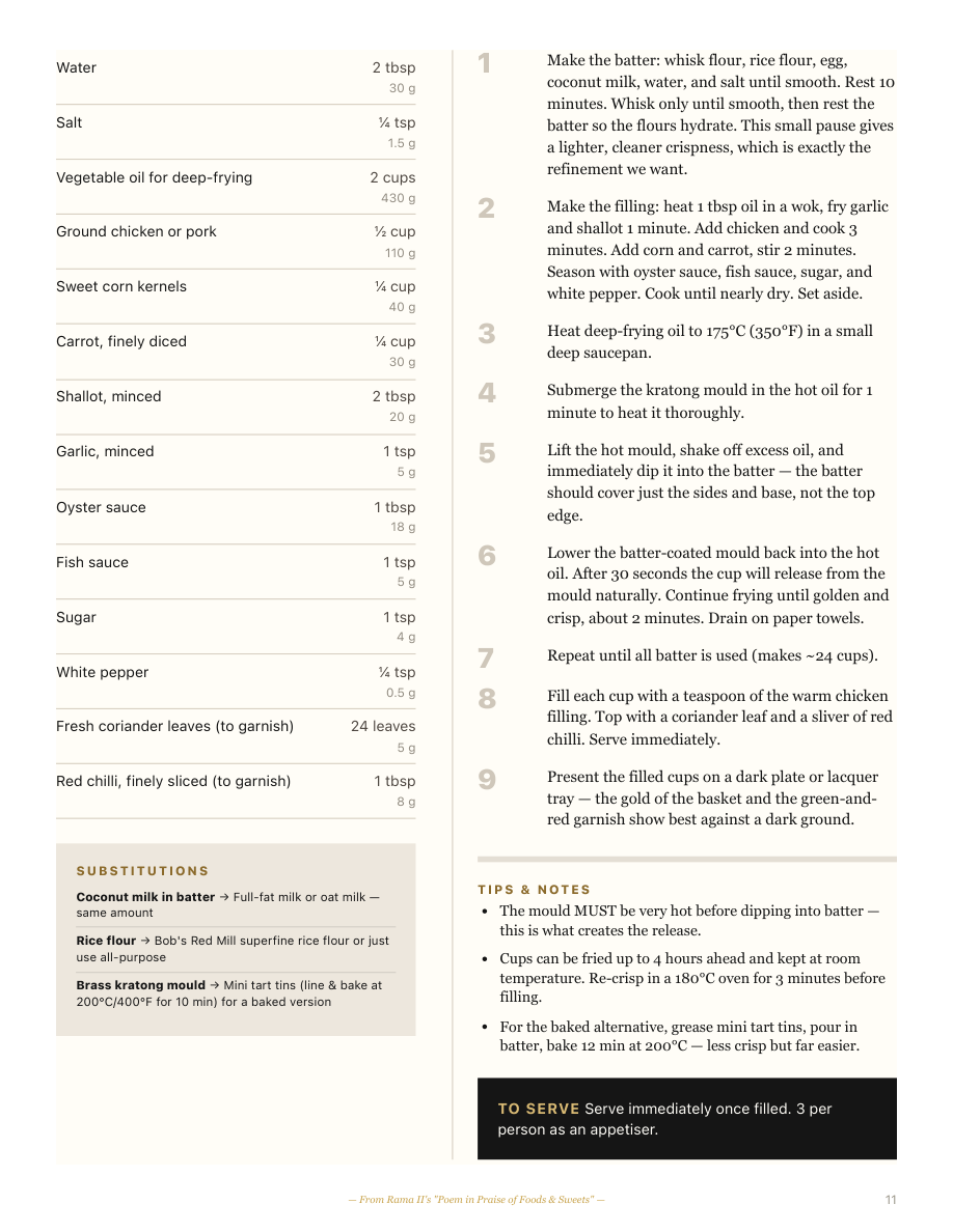 Sample recipe page from the Thai Royal Cook Book